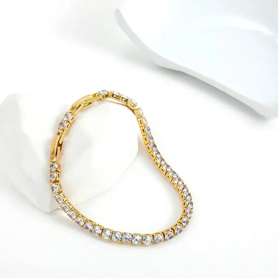 18K Gold Plated Sparkling Square CZ Bracelet Women Stainless Steel Bangle