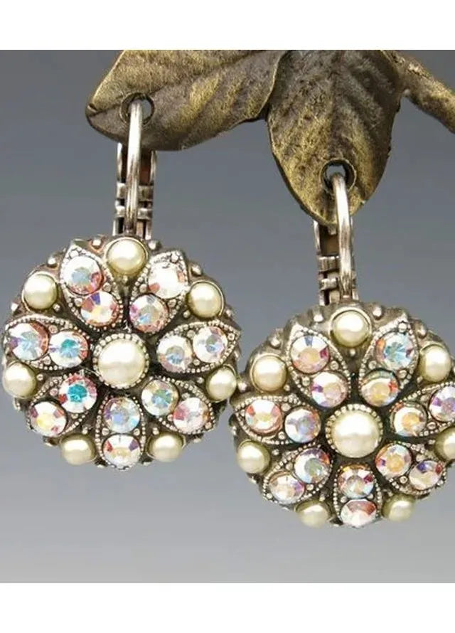 Vintage Rhinestone Pearl Drop Round Flower Earrings Women Bohemian Jewelry Gifts