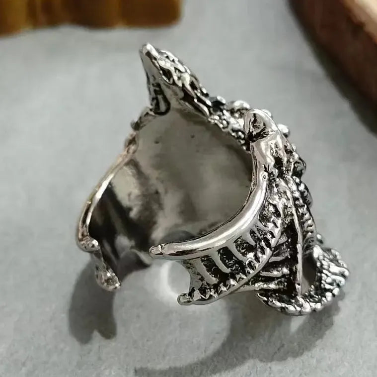 Gothic Punk Dragon Ring Featuring Pterosaur Wings Adjustable for Men Women