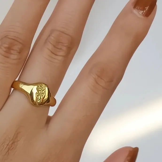 Gold Color Rose Flower Ring for Women Brass Geometric Fashion Jewelry