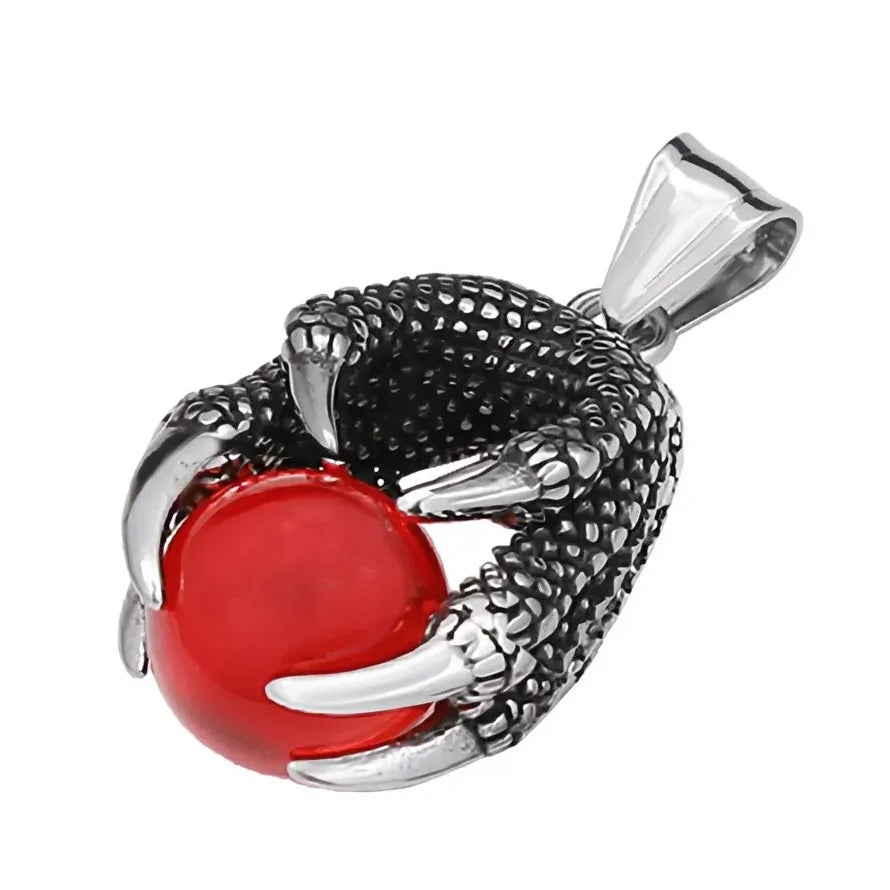 Viking Dragon Claw Necklace Red Bead Pendant Stainless Steel Men Gift