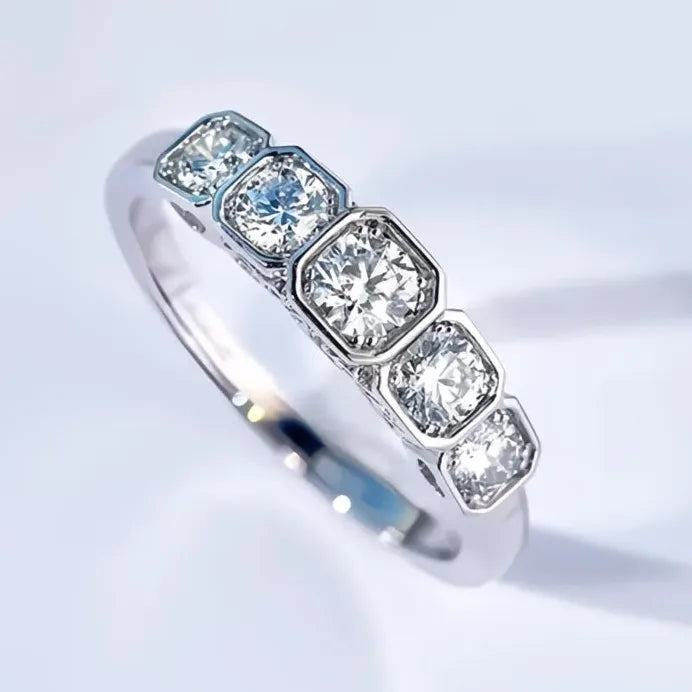 Modern Women’s Silver Geometric Cubic Zirconia Wedding Band Ring
