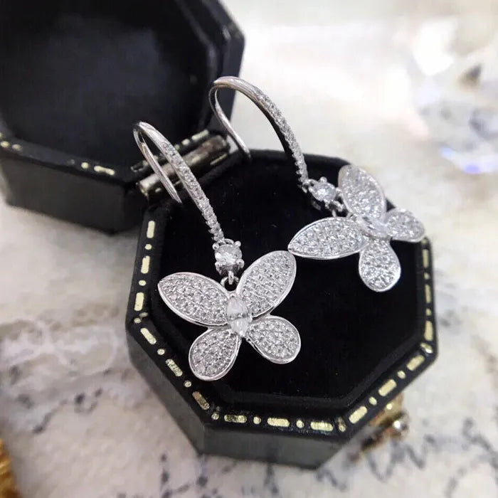 Silver Color Women's Dangle Earrings with Shiny CZ Stone, Zinc Alloy Jewelry Gift