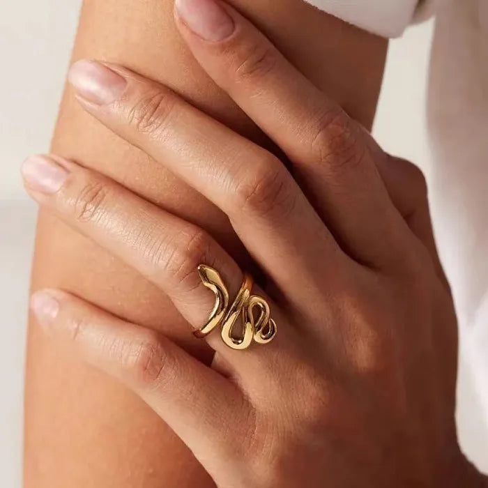 Adjustable Gold Color Stainless Steel Snake Ring Vintage Gothic Jewelry Gift