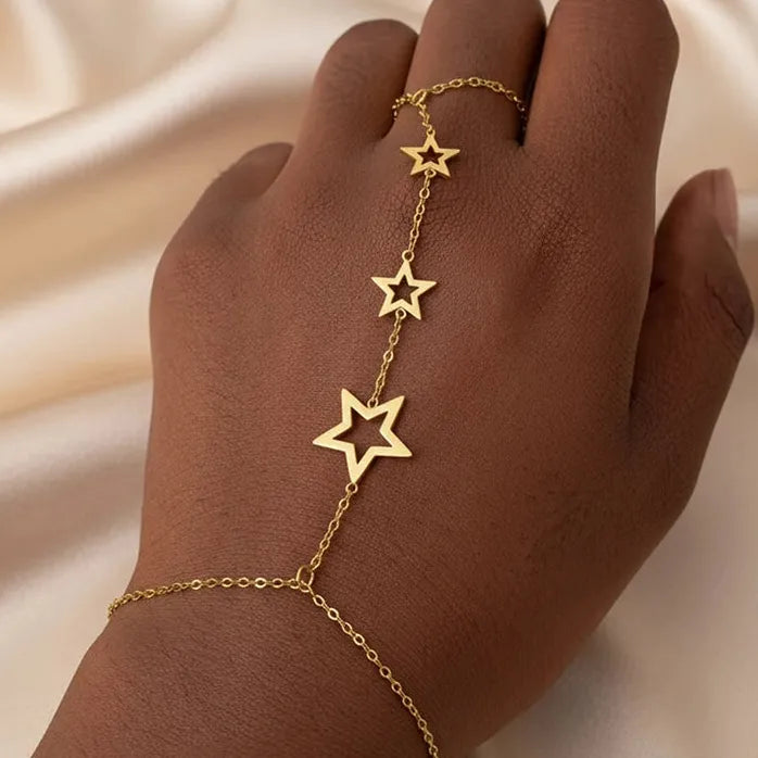 Stainless Steel Hollow Star Finger Bracelet Retro Casual Women's Jewelry Charm