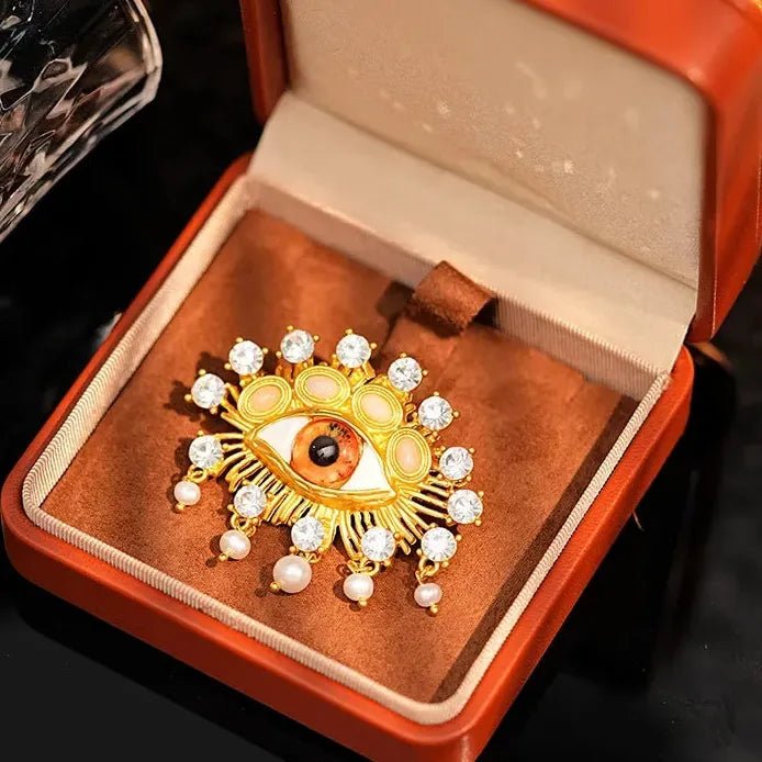 Rhinestone Women's Brooch Geometric Devil's Eye Pearls Badge