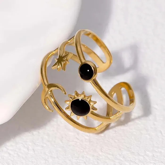 Stainless Steel Star Moon Sun Open Ring Women Punk Hip Hop Jewelry Gift