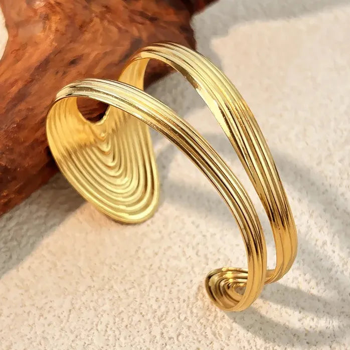Stainless Steel Geometric Cuff Bracelet Open Bangle Minimalist Waterproof Jewelry