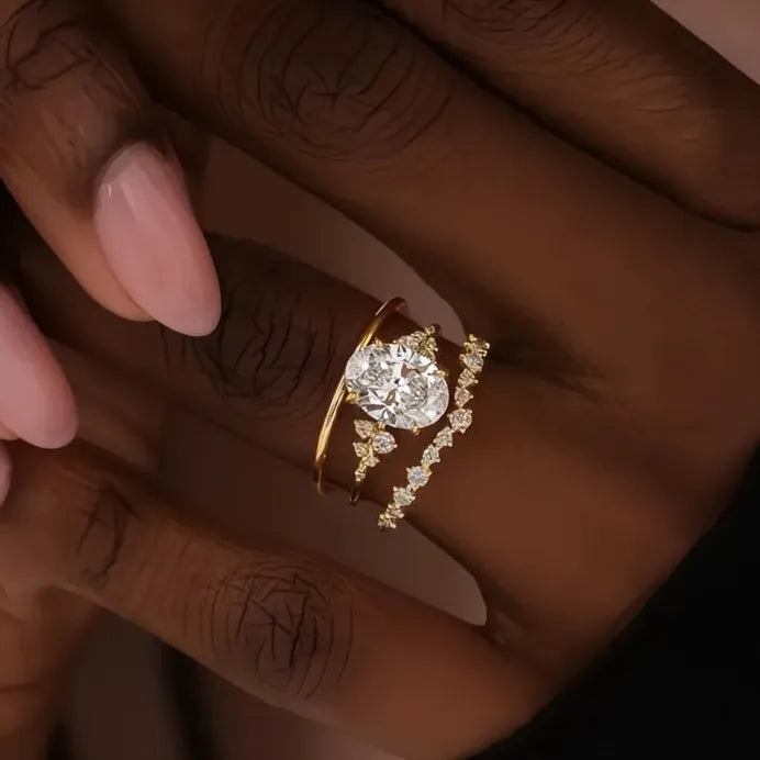 Elegant Full Bling Iced Out CZ Gold Color Women’s Bridal Wedding Ring Set