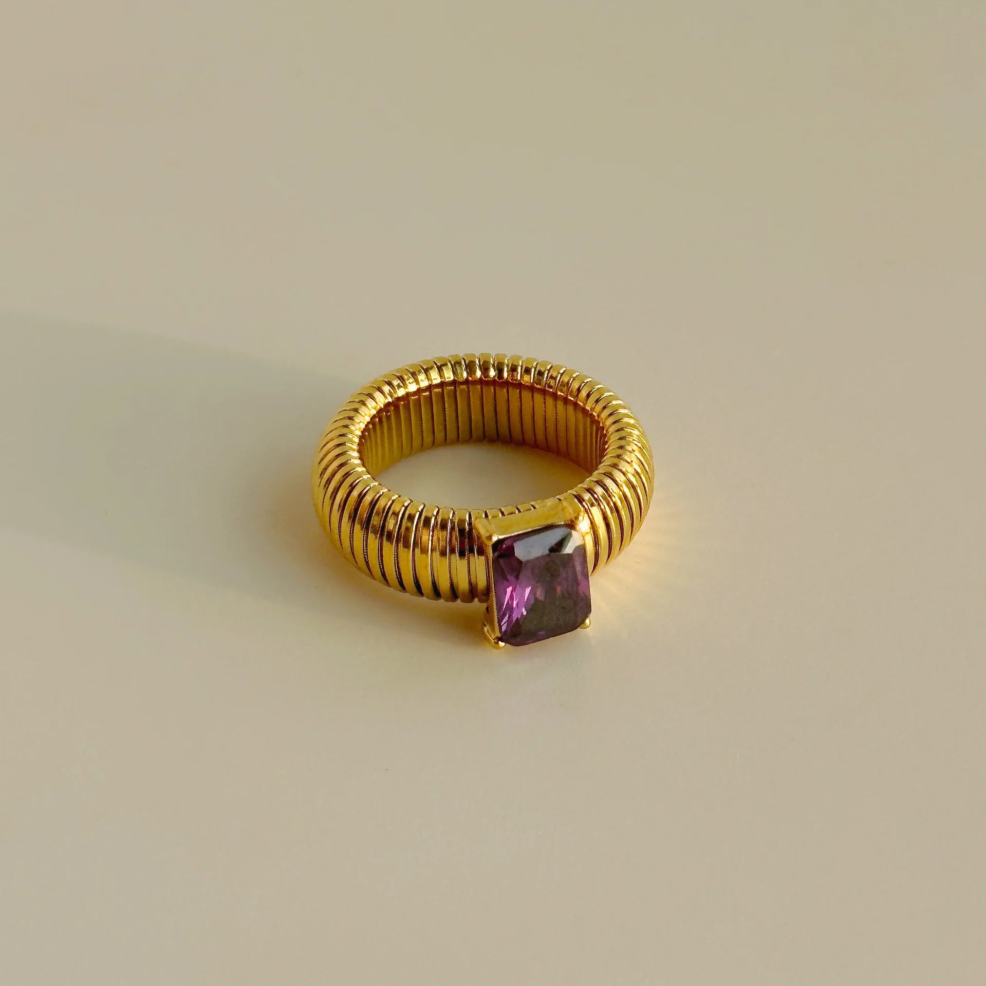 Punk Multicolor Crystal Ring for Women 18K Gold Plated Waterproof Thick Square Ring