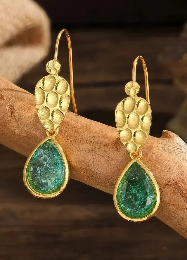Geometric Double Color Round Stone Dangle Earrings Zinc Alloy for Women