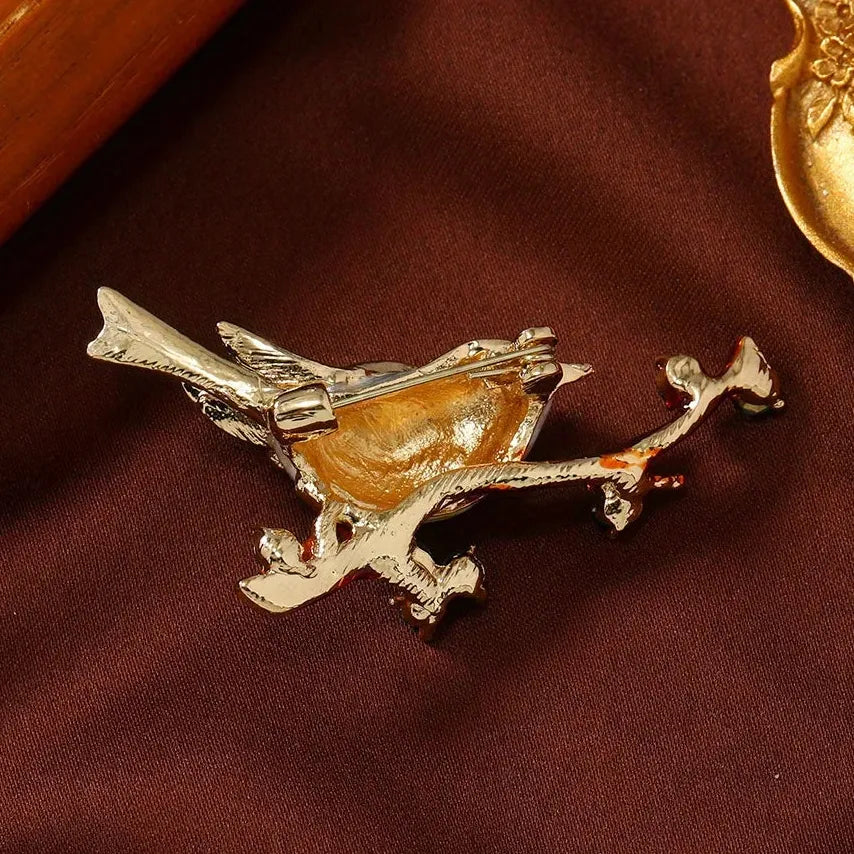 Vintage Magpie Bird Brooch Enamel Rhinestone Flower Pin for Women