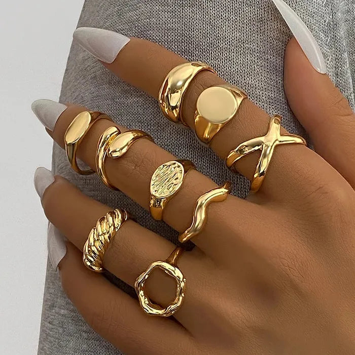 9Pcs Gold Irregular Bohemian Metal Rings for Women Holiday Jewelry Set Vintage Gothic Y2K