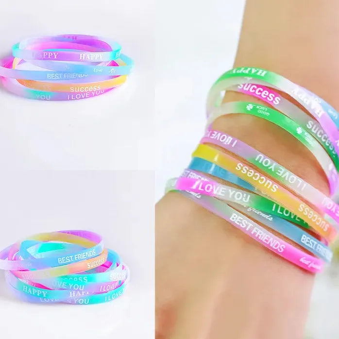 10PCS Child Luminous Silicone Candy-Colored Letter Rubber Bracelets Wristbands