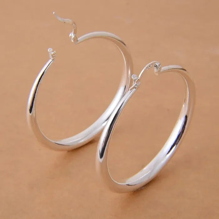 Silver Big Circle Round Hoop Earrings for Women Zinc Alloy Christmas Jewelry