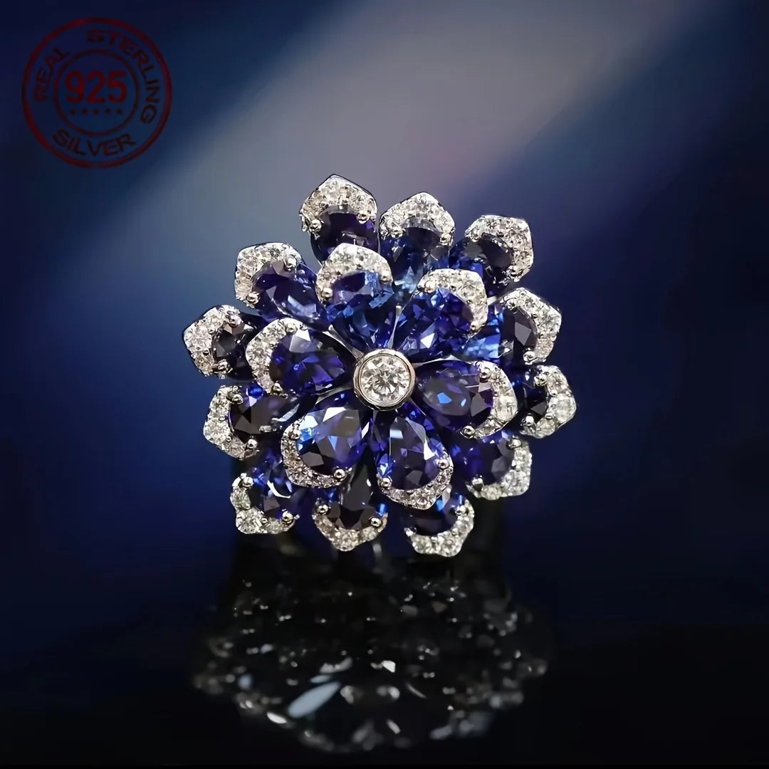 2026 New Trendy Temperament Big Flower Ring 925 Sterling Silver Full AAAAA Zircon Women Wedding Engagement Banquet Jewelry