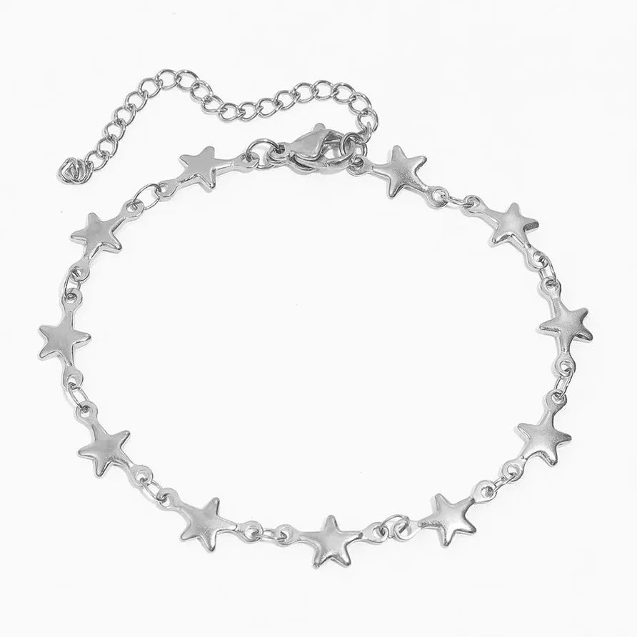 2Pcs Stainless Steel Star Double-Layer Waterproof Anklets for Women
