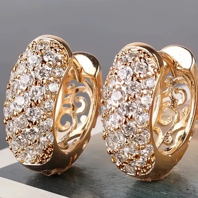 Geometric Hollow Hoop Earrings with Sparkling Cubic Zirconia for Women