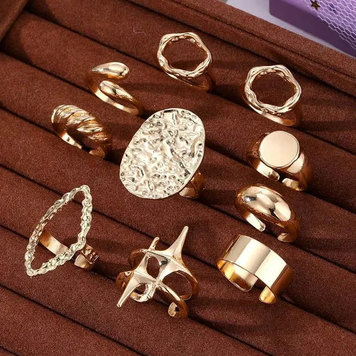 10Pcs Women's Chunky Gold Star Rings Set Geometric Fashion Jewelry