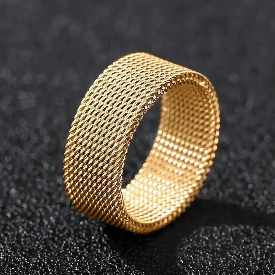 Luxury Titanium Couple Mesh Rings Stainless Steel Wedding Bands for Men & Women