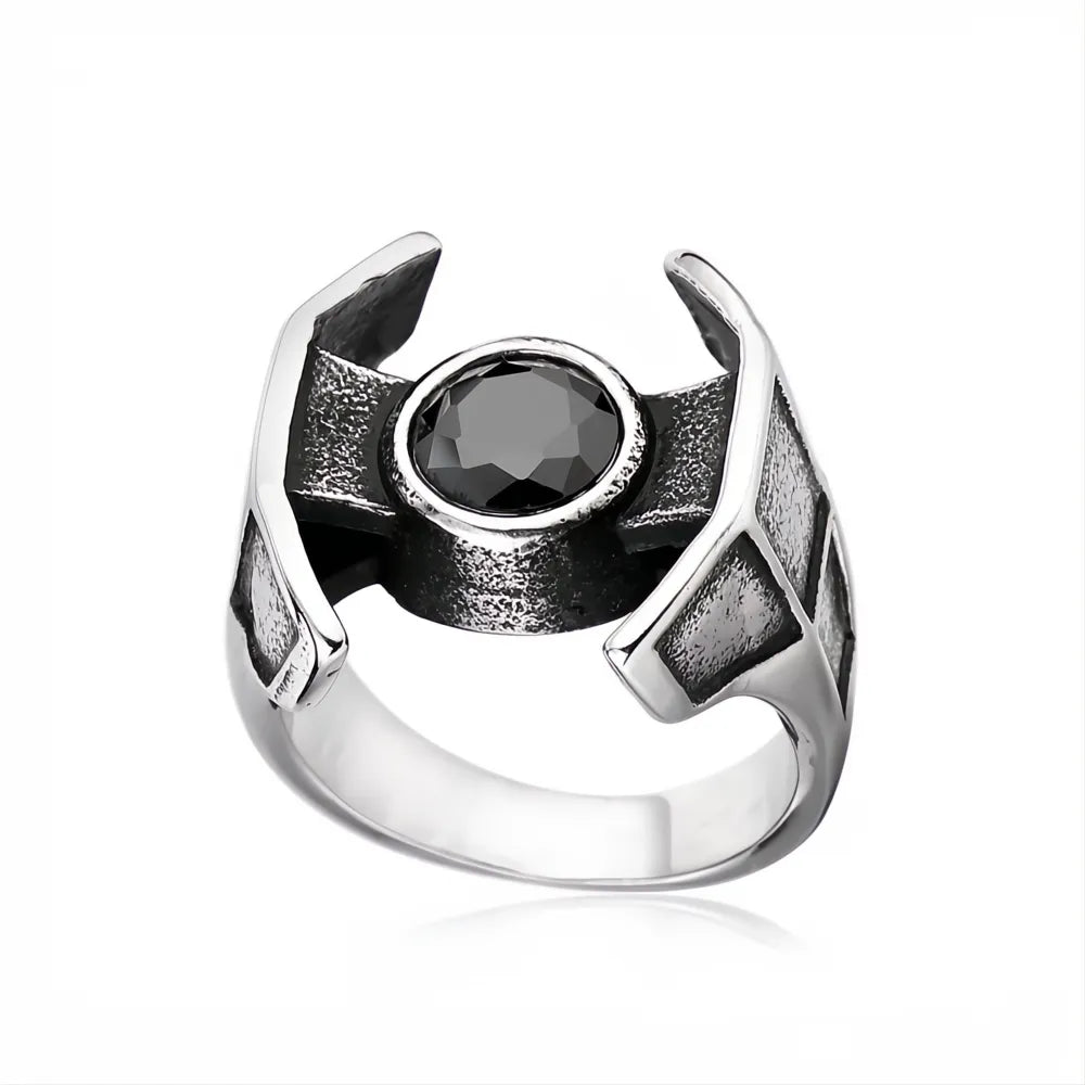 1️⃣ Black Stone Ring Stainless Steel Viking Punk Biker Ring for Men Women