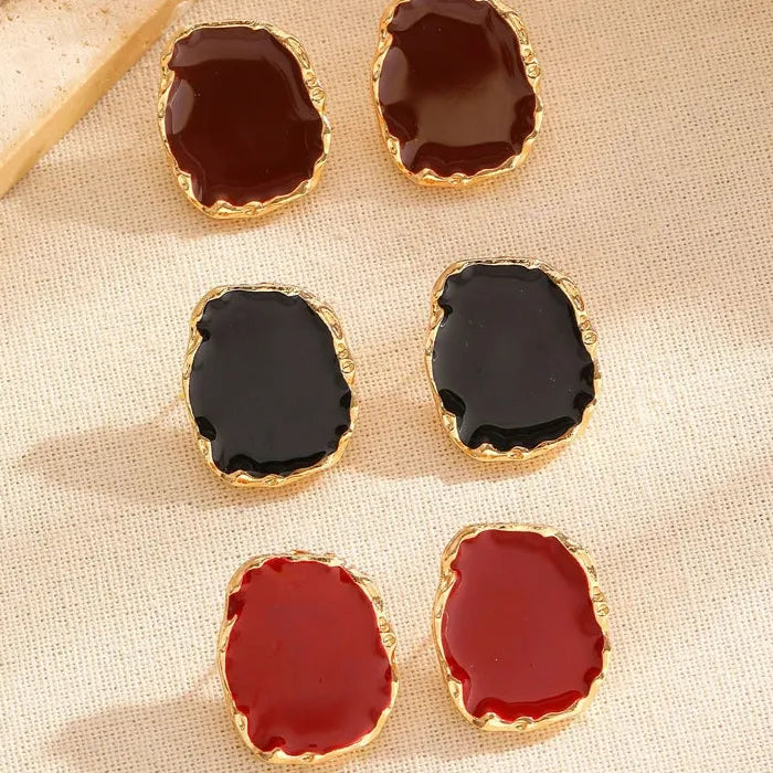 Vintage Coffee Irregular Geometric Stud Earrings and Rings Set Fashion Jewelry