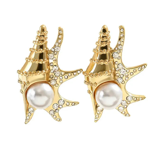 Geometric Pearl Zircon Conch Drop Earrings Zinc Alloy Women’s Gift