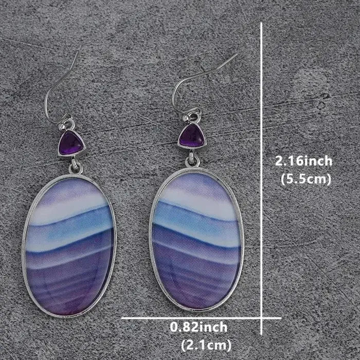 Boho Ethnic Oval Purple Synthetic Gem Zinc Alloy Dangle Earrings for Women