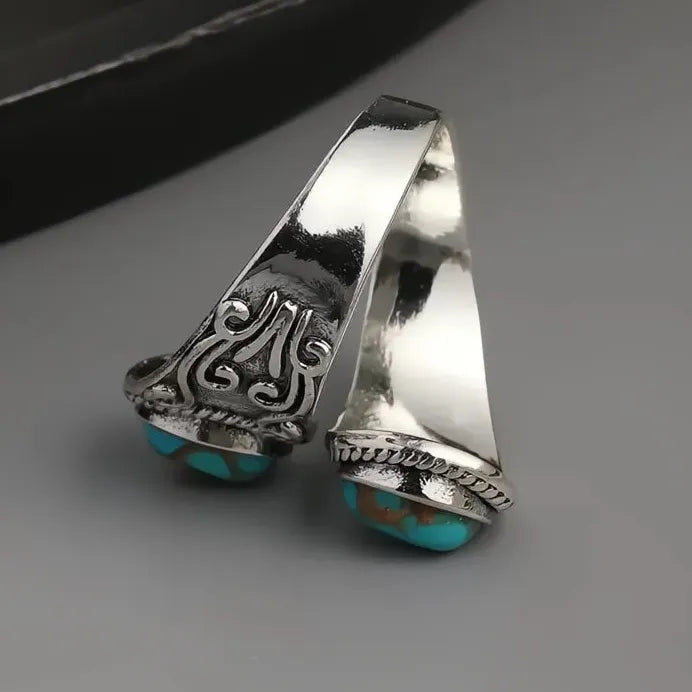 Adjustable Vintage Boho Cross Band Ring with Imitation Turquoise Stone