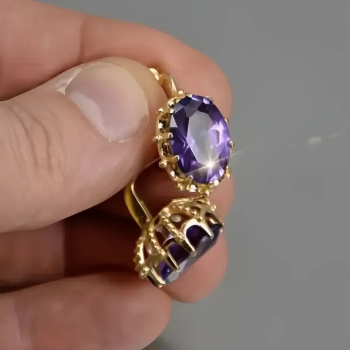 Geometric Purple Cubic Zirconia Drop Earrings for Women Weddings
