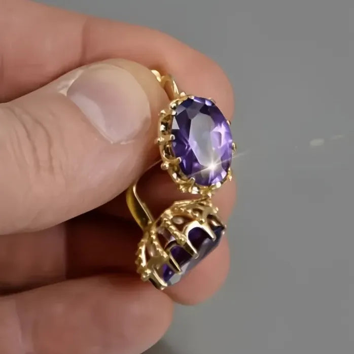 Purple Cubic Zirconia Geometric Drop Earrings for Women Wedding Party