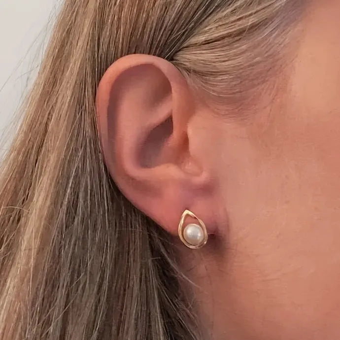 Simulated Pearl Stud Earrings Gold Silver Brass Minimalist Jewelry for Women