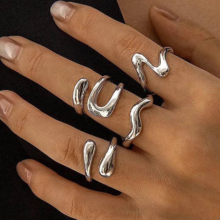 4Pcs Vintage Geometric Open C Shape Ring Set for Women Fashion Jewelry