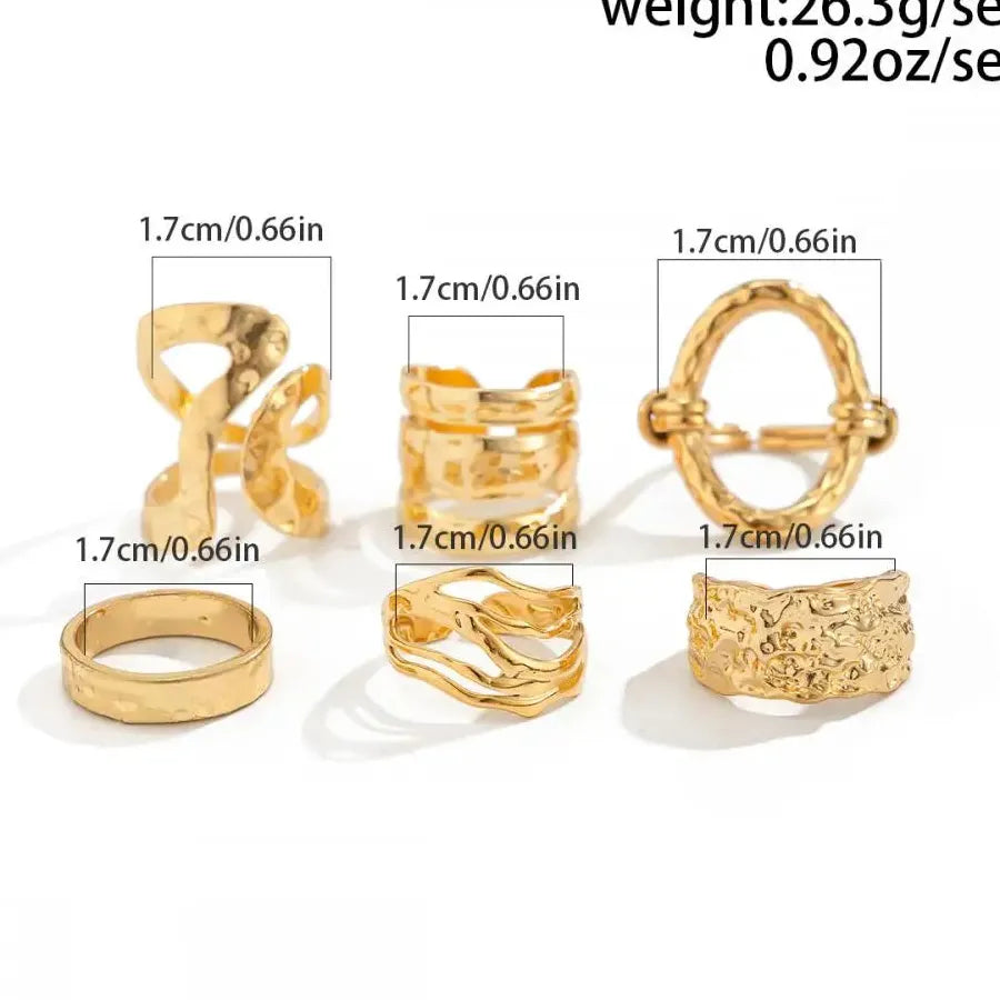 6Pcs Boho Geometric Irregular Hollow Rings Set for Women Fashion Jewelry