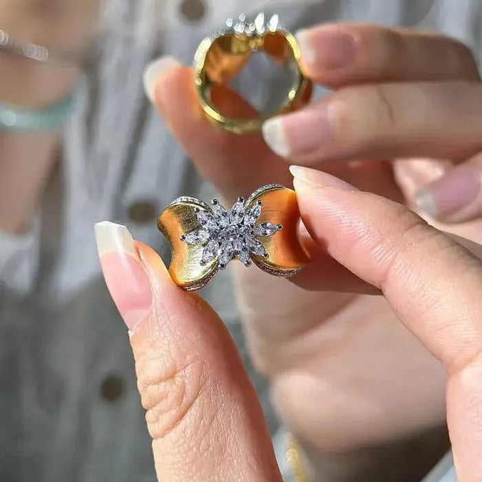 Copper Wire Drawing Crystal Ring Women Fashion Luxury Banquet Jewelry Mood Tracker