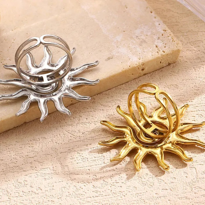 Adjustable Sunflower Stainless Steel Ring for Women Vintage Statement Jewelry Gift