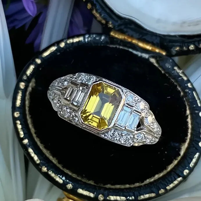 Yellow Geometric Cubic Zirconia Women’s Wedding Engagement Band Ring