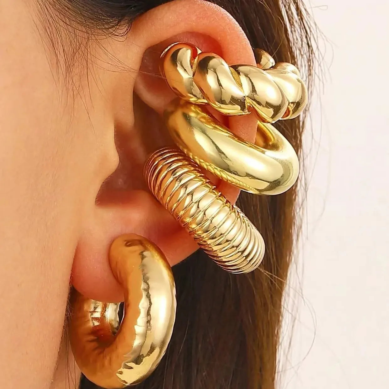 4Pc Vintage Geometric Zinc Alloy Clip-On C Shape Ear Cuff Earrings Women