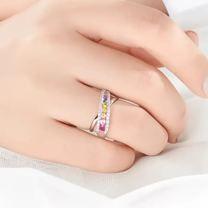 Rainbow Cubic Zirconia Brass Cross Ring for Women Wedding Engagement