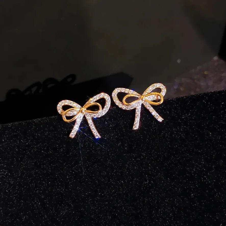 Gold Geometric Copper Alloy Stud Earrings with Cubic Zirconia – Luxury Gift