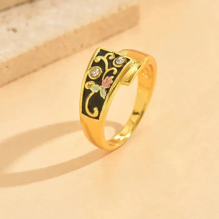 Vintage Inlaid Epoxy Resin Women's Ring Gold Charm Luxury Western Style Jewelry