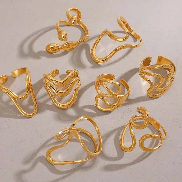 Minimalist Stainless Steel Geometric Open Ring for Women Gold Tone Gift Jewelry