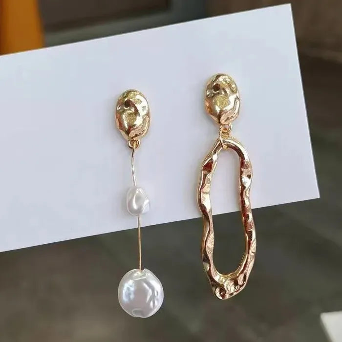 Asymmetric Long Zinc Alloy Pearl Stud Earrings for Women Girls Gifts