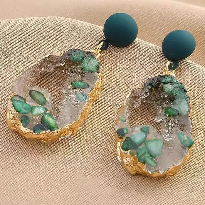 Vintage Emerald Irregular Drop Earrings for Women 2024 Copper Alloy Jewelry Chic