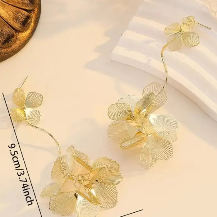 Vintage Gold Big Flower Drop Earrings for Women Tassel Jewelry Gifts