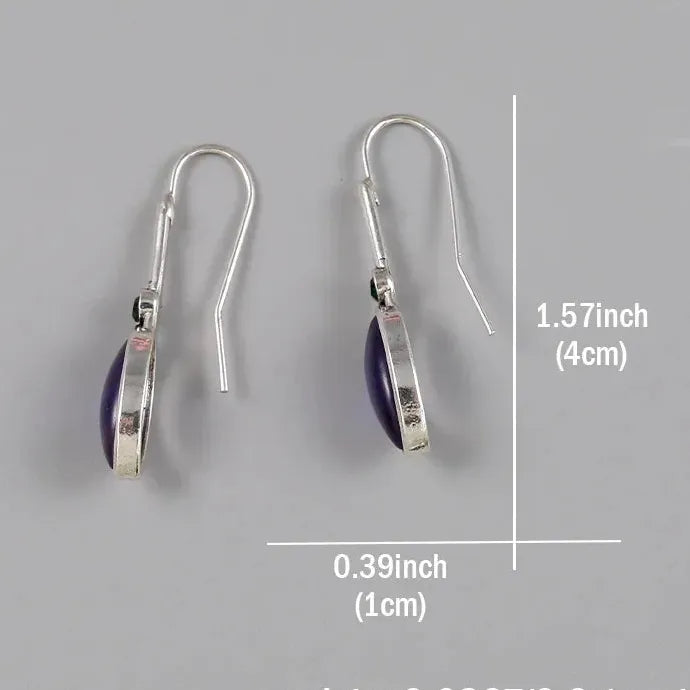 Horse Eye Shape Purple Zircon Drop Earrings Zinc Alloy Silver Plated Jewelry Gift