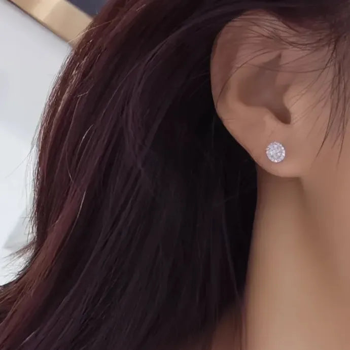 Oval Geometric Brass Stud Earrings with Cubic Zirconia for Women