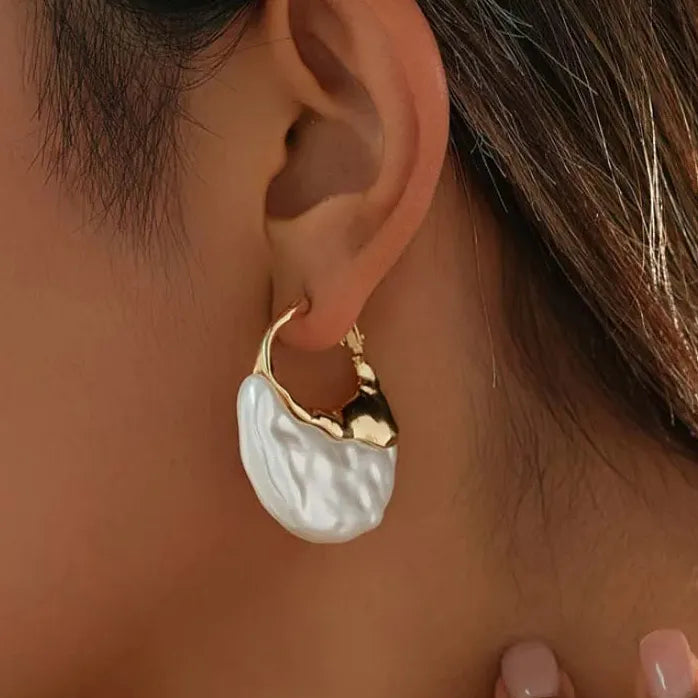 Vintage Semi-Circular Pearl Earrings for Women Gold Metal Wedding Jewelry Gift