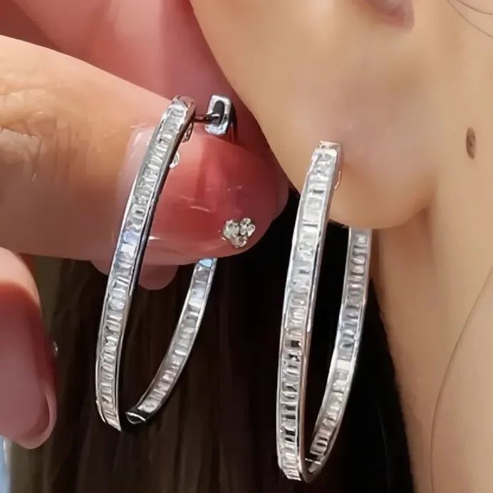 Circle Shaped Hoop Earrings with Sparkling Cubic Zirconia Jewelry