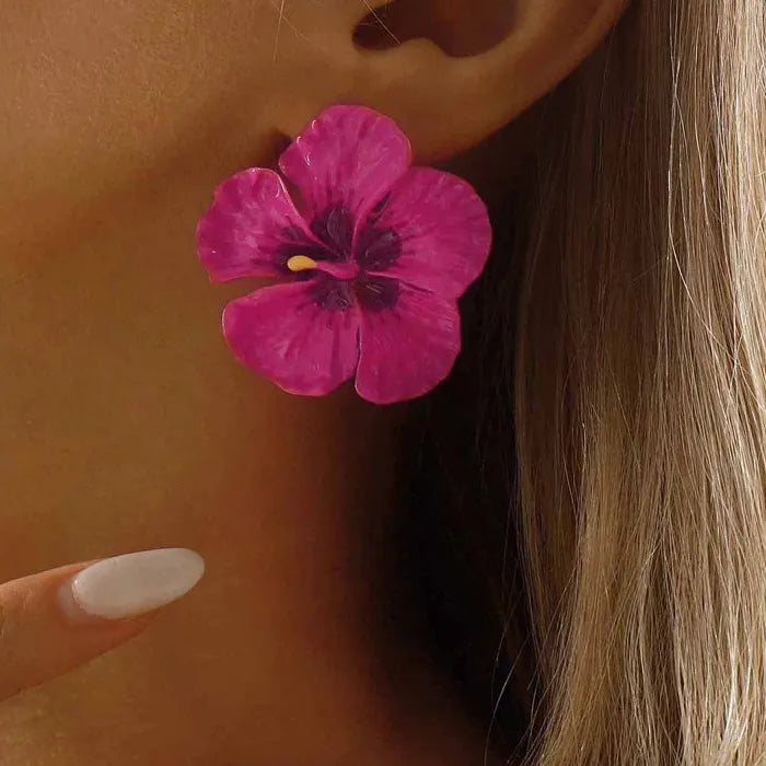 Large Floral Zinc Alloy Drop Earrings for Women Dangle Jewelry Gift